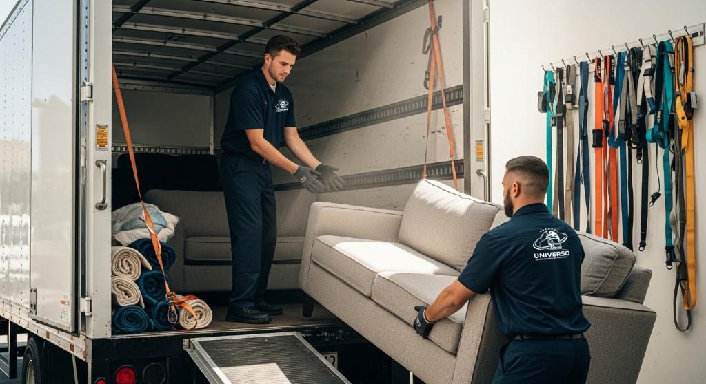 Equipa UNIVERSO a transportar mobiliário para camião - Transport & Logistics