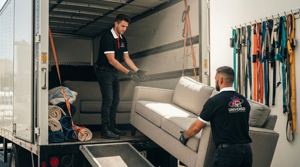 Transporte e logística UNIVERSO — carregamento de mobiliário